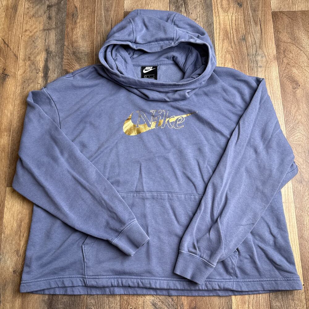 Nike Sportswear‎ Hoodie Women's Large Purple Metallic Graphic Funnel Neck 6272